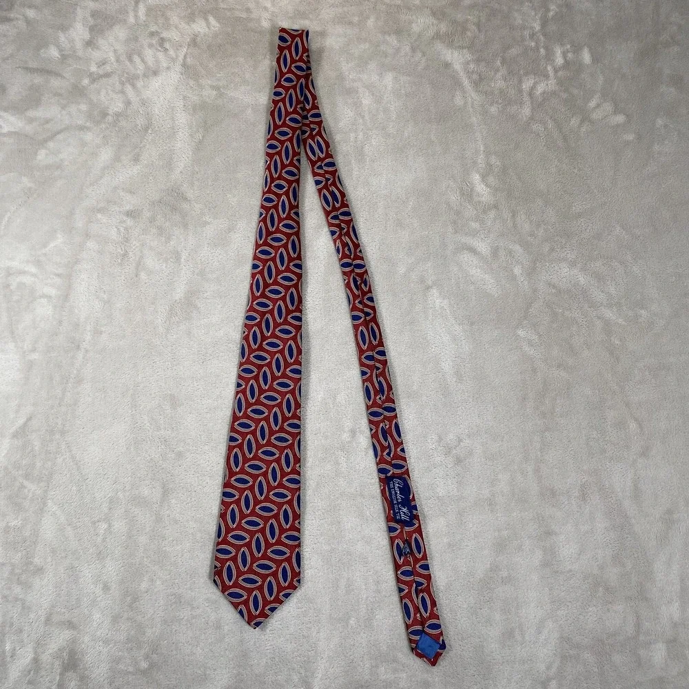 Charles Hill‎ Tie English Silk Burgundy and Navy Blue Geometric England